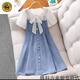 G.duck女童連衣裙夏裝新款兒童泡泡袖牛仔裙夏季洋氣女大童A字裙子 藍色 130