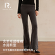 Henny Rue微喇褲女秋冬季加絨加厚高彈休閑喇叭褲高腰顯瘦馬蹄拖地打底長(cháng)褲 深麻灰 M （95-120斤）