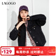 LAGOGO黑色翻領(lǐng)牛仔短外套女拉谷谷春秋新款休閑顯瘦通勤繡花上衣 牛仔黑(W0) M