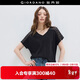 佐丹奴設計師款短袖T恤女夏季寬松鏤空蕾絲插肩V領(lǐng)上衣女18325210