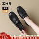ZHR頭層牛皮樂(lè )福鞋女復古通勤粗跟皮鞋女氣質(zhì)方頭單鞋女 KL03 黑色38