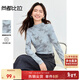 尚都比拉棉質(zhì)暈染印花打底衫女秋季長(cháng)袖半高領(lǐng)修身內搭溫柔減齡氣質(zhì)上衣