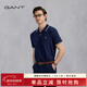 GANT/甘特【100%棉】夏季男士撞色設計翻領(lǐng)商務(wù)休閑短袖T恤POLO衫 433深藍 L