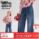 ASK JUNIOR【燙鉆蝴蝶結】?jì)和澴?5秋季直筒牛仔褲中大童休閑褲女童長(cháng)褲