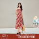茵曼（INMAN）海邊度假風(fēng)印花打攬吊帶連衣裙2026春季女裝新款無(wú)袖新年紅色裙子 紅色 S