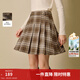 茵曼（INMAN）2025秋冬女裝新款復古磨毛格紋高腰百褶短裙學(xué)院風(fēng)A字半身裙  深咖格 S