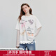初語(yǔ)萌寵印花治愈系T恤女2025秋季新款拼接蕾絲假兩件萊賽爾上衣 白色 M