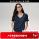 佐丹奴設計師款短袖T恤女純棉t恤衫仿牛仔V領(lǐng)上衣女18325918