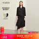AMII女裝2025秋季新款搭片假兩件撞料拼接連衣裙女七分袖中長(cháng) 黑色 L 165/88A