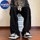 NASA MARVEL休閑褲男春秋季百搭直筒長(cháng)褲戶(hù)外運動(dòng)潮流情侶款 黑色 XL