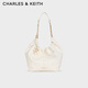 CHARLES&KEITH26春季新品帶包掛油蠟皮大容量托特包新年生日禮物CK2-40151610 Cream奶白色 L