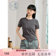 紫涵（ZIHAN）紫涵不規則圓領(lǐng)短袖T恤女2025夏季新款腰間系帶收腰顯瘦正肩上衣 沉靜灰 XL
