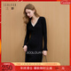 三彩2025冬季新款針織連衣裙蕾絲V領(lǐng)長(cháng)袖收腰長(cháng)裙A字裙簡(jiǎn)約M 經(jīng)典黑 L 165/88A
