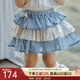 OAK FAMILY夏季童裝女童半身裙寶寶裙子苧麻透氣短裙百褶裙公主蓬蓬裙 藍霧色 80 cm
