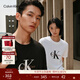 Calvin KleinJeans夏季男女情侶中性休閑通勤ck字母純色純棉寬松短袖T恤上衣 YAA-月光白 XL