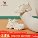 駱駝（CAMEL）老爹鞋女網(wǎng)布皮面拼接秋雙系帶厚底休閑鞋 L24S283079 杏色 37