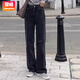 賞峰大碼蝴蝶拼接貼布側邊拉鏈毛邊設計感直筒牛仔褲女夏季闊腿褲 黑色 破洞褲 基礎版 S 建議80-95斤
