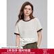 初語(yǔ)浮雕肌理短袖T恤女泡泡褶2025夏季新款撞色圓領(lǐng)別致上衣 米白色 XL