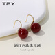 TFY紅色珍珠高跟鞋耳環(huán)女2026新款高級感冬天新年精致過年耳鉤耳飾 12mm酒紅色耳環(huán)