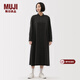 MUJI女式 法蘭絨 立領(lǐng)長(cháng)袖連衣裙女裝裙子純棉連身裙25年冬季 炭灰色格紋 M (160/84A)