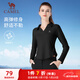 駱駝（CAMEL）長(cháng)袖T恤衫女士小V翻領(lǐng)修身針織上衣 Y24CA4L0605 幻影黑 M