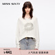 MISS SIXTY2025夏季新款長(cháng)袖T恤女圓領(lǐng)寬松中長(cháng)款復古印花上衣 白色 XS