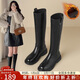 ZHR長(cháng)筒靴女冬不過(guò)膝西部騎士靴平底皮帶扣顯瘦加絨靴子FK28A黑色37