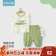 優(yōu)奇兒童套裝夏款新款卡通男寶寶背心短褲夏季薄款嬰幼兒紗布分體衣服 綠色 100