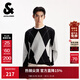 杰克·瓊斯（JACK&JONES）男裝25年秋冬季針織衫男士薄款毛衣菱形格紋長(cháng)袖圓領(lǐng)套頭打底衫 E40黑色 XL （185）