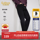 卡賓（CABBEEN）【撞色明線(xiàn)】卡賓加絨保暖牛仔褲男裝2025秋冬新款彈力直筒長(cháng)褲子 煤黑色01 29 /170/M