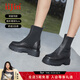 iiJin艾今【明星同款】9cm厚底內增高針織馬丁短靴女YF611HKF 黑色 36