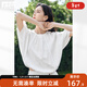 對白法式慵懶隨性花邊白色襯衫女2025夏新款圓領(lǐng)罩衫抽褶短袖上衣 月光白 M