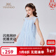 英氏（YEEHOO）女童連衣裙兒童裙子夏季清涼網(wǎng)紗公主裙夏裝新款優(yōu)雅透氣中大童裝 鳶尾花園-藍色 【純棉內襯】 110