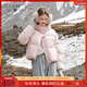 三彩2025冬季新款短款羽絨服連帽白鴨絨面包服寬松純色簡(jiǎn)約女 蜜桃粉 M 160/84A