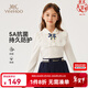 英氏（YEEHOO）兒童t恤女童長(cháng)袖上衣春季娃娃領(lǐng)學(xué)院風(fēng)polo衫春裝新款中大童裝 百褶花邊蝴蝶結白色 120