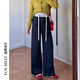 優(yōu)美珍（YOUMEIZHEN）正品孕婦闊腿褲秋冬外穿加絨保暖長(cháng)褲寬松大碼不勒肚子牛仔褲冬裝 丹寧藍-加絨款 L