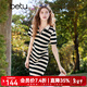 百圖betu女裝2025夏季新款連衣裙花邊拼接設計間色條紋 裙子女2503D02 黑白條 M