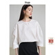 旅途原品（ltyp）100%棉休閑個(gè)性廓型七分袖小衫純色圓領(lǐng)寬松上衣女 荼白色-100%棉 M 160cm（現貨）