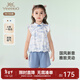 英氏（YEEHOO）兒童衣服夏季戶(hù)外休閑套裝女童透氣背心短褲中大童新中式套裝 素雅藍套裝（上衣+褲子） 90 cm