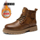 JASONWOOD品牌男鞋2025冬季新款男士真皮加絨高幫馬丁靴保暖棉鞋加厚雪地靴 棕色加絨【正品男鞋】 42 (260mm)
