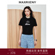 MAXRIENY精致優(yōu)雅感玫瑰釘珠繡花短袖T恤女修身顯瘦截短上衣 黑色 L