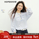 紅袖（hopeshow）多巴胺撞色條紋T恤2026春季新款女裝字母印花落肩圓領(lǐng)百搭上衣 藍條725 M