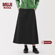 MUJI女式粗細不均棉線(xiàn)絲光斜紋A字裙長(cháng)半身裙女春季裙子女裝 BE1V8C5S 黑色 L （165/70A）