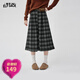 妖精的口袋復古格紋休閑褲女2025秋冬新款7分褲垂墜感百搭褲子 學(xué)院咖色格子 M