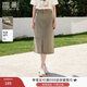香影美式復古綠色牛仔半身裙女2025夏季新款純棉高腰前開(kāi)叉a字裙 灰綠 L 165/68A/110-125斤
