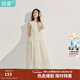 茵曼（INMAN）溫柔風(fēng)氣質(zhì)無(wú)袖背心連衣裙2025夏季女裝新品微光皺感裙子  淺米杏 XL