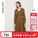 朗姿羊毛冬季新款法式氣質(zhì)曠野美拉德顯瘦長(cháng)袖polo領(lǐng)連衣裙長(cháng)裙 駝色 S