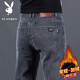 花花公子（PLAYBOY）牛仔褲男士春秋季彈力休閑寬松大碼直筒修身工裝長(cháng)褲 煙灰 33