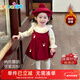 優(yōu)奇女童連衣裙套裝秋冬款加絨兩件套兒童公主拜年服周歲女寶寶禮服裙