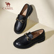駱駝（CAMEL）英倫風(fēng)小皮鞋休閑通勤低跟單鞋女樂(lè )福鞋 L24S504624黑色 37